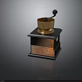 Vintage Manual Coffee Grinder With Copper Bowl And Wooden Base Design