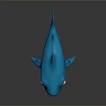 Blue Shark Toy with Big Eyes Open Mouth Showing Teeth on Dark Background and Reflection