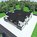 Ancient Architecture With Traditional Black Roof White Gray Walls Wooden Entrance And Green Trees Surroundings