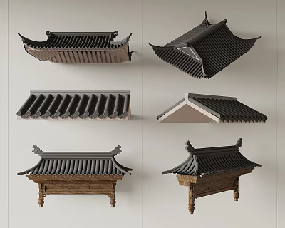 Traditional Chinese Roof Architectural Components Featuring Various Tile Patterns Curved Eaves And Structural Designs 3d model