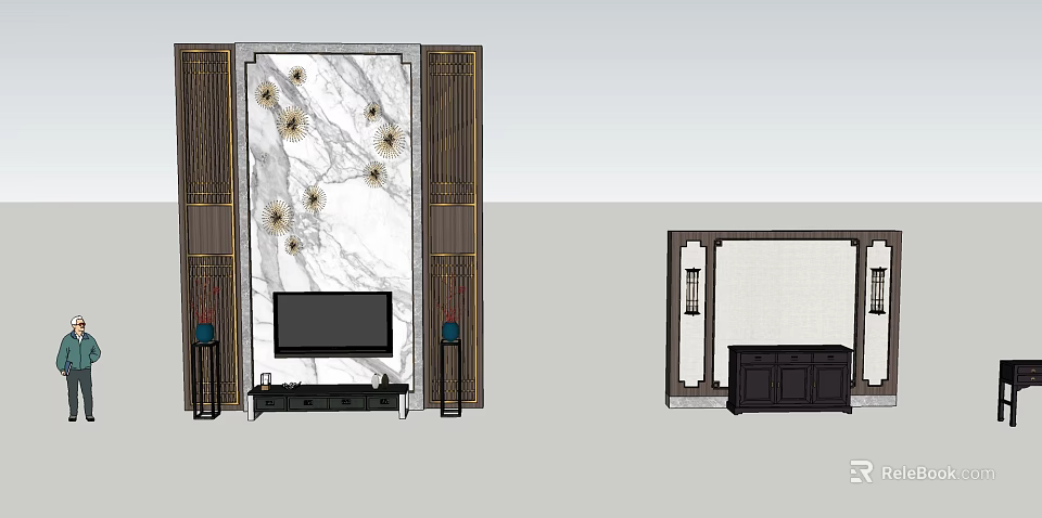 Modern Luxury TV Background Wall With Marble Texture And Decorative Panels 3d model