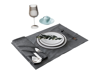 Tableware Plate Wine Glass Knife and Fork 3d model