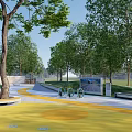 Park Landscape Design With Curved Paths Lush Trees And Circular Seating Areas