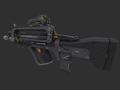 Futuristic Tactical Assault Rifle With Black Body Orange Grip Green Accents And Advanced Scope 3d model