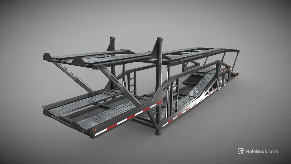 Heavy Duty Car Hauler Utility Vehicle With Multi Level Ramp And Metal Frame Structure 3d model 