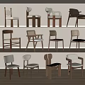 Various Modern Leisure Chairs Showcasing Wooden Frames And Different Design Styles 3d model