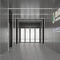 Sleek Modern Office Elevator Corridor With Smooth Metallic Surfaces Linear Lights And Corporate Logo