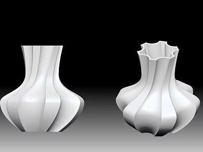 Two White Vases With Modern Sculptural Wavy And Pleated Design 3d model