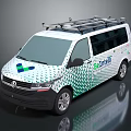 White Volkswagen Van With Green And Blue Pattern Roof Rack And AmeiLin Logo