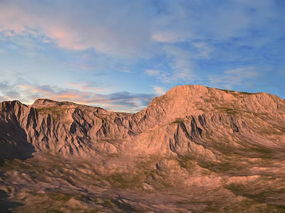 Beautiful Garden Landscape Design With Mountain Terrain And Sunset Sky Vegetation 3d model