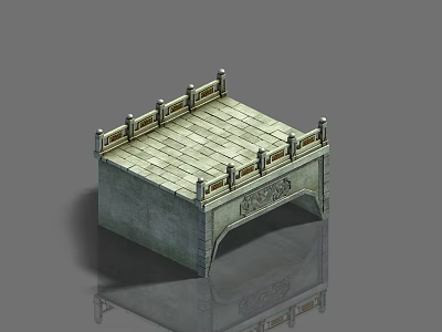 Stone Arch Bridge With Ornate Carved Railings And Tile Deck Design 3d model