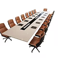 Modern Conference Table With Light Top And Black Base Surrounded By Leather Chairs 3d model