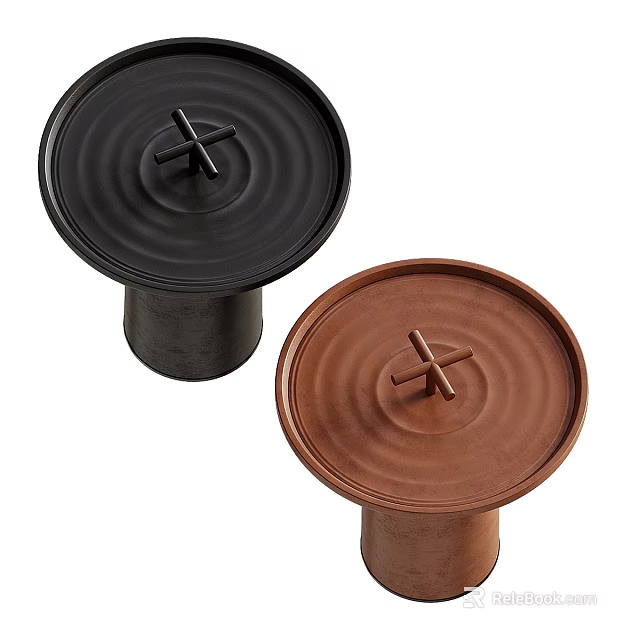 Stylish Black And Brown Dining Table Containers With Cross Handle Lids 3d model