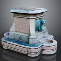 Stone Fountain With Square Structure Animal Head Spout And Textured Base Pools