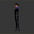 Game And Movie Character In Blue Uniform With Black Vest And Hat Arms Extended