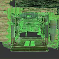 Stone Cave Interior With Wooden Frames Mechanical Devices And Metal Platform