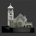Cartoon Scenery of a Church with Clock Tower Gray Roof Brown Walls and Green Lawn