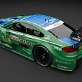 Blue Green Race Car With Sponsor Logos And Aerodynamic Exterior Design