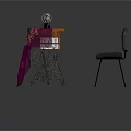 Sewing Machine On Orange Table With Purple Patterned Fabric And Gray Chair