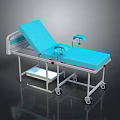 Medical Examination Bed With Blue Mattress Adjustable Backrest Armrests And Mobile Wheels