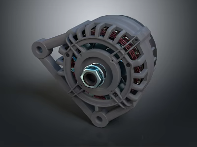 Gray Automotive Alternator With Central Shaft And Red Coils Metal Structure 3d model