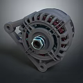 Gray Automotive Alternator With Central Shaft And Red Coils Metal Structure