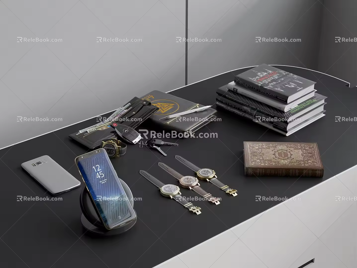 Mechanical Watch Mobile Phone Mobile Phone Holder Car Keys Wallet Book Notepad 3d model