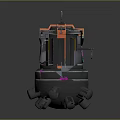 Bio Mechanical Character With Black Body Orange Accents Purple Glowing Lines Green Dots