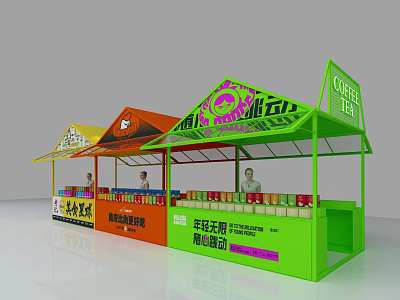 Colorful Retail Stalls Display Youth Practical Products And Drinks At Event 3d model