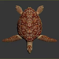 Red Orange Patterned Turtle with Detailed Shell and Flippers 3D Rendered on Dark Background