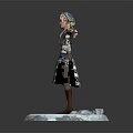 Female Character In Blue White Patterned Dress Standing On Ice Snow Platform