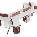 Modern Curved Office Desk With Brown Partitions White Top And Drawer Cabinets
