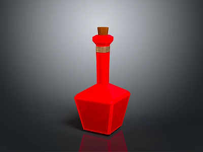 Woman Holding Red Bottle With Wooden Cork On Black Background Surface 3d model