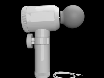 White Handheld Massage Gun with Round Massage Head and Charging Cable 3d model