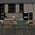 Modern Restaurant Interior With Dining Table Green Upholstered Chairs And Marble Floor 3d model