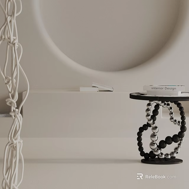 Black Beaded Side Table With Round Top In Modern Interior Design 3d model 