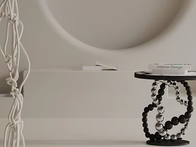 Black Beaded Side Table With Round Top In Modern Interior Design 3d model