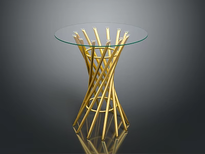 Stylish Accent Table With Glass Top And Golden Intertwined Metal Frame 3d model
