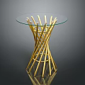 Stylish Accent Table With Glass Top And Golden Intertwined Metal Frame