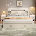 Cozy Bedroom Interior With Upholstered Headboard Storage Drawers White Nightstands Table Lamp Wall Art Rug