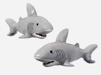 Two Gray Shark Stuffed Dolls With Open Mouth And Sharp Teeth 3d model