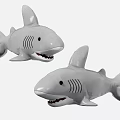 Two Gray Shark Stuffed Dolls With Open Mouth And Sharp Teeth 3d model