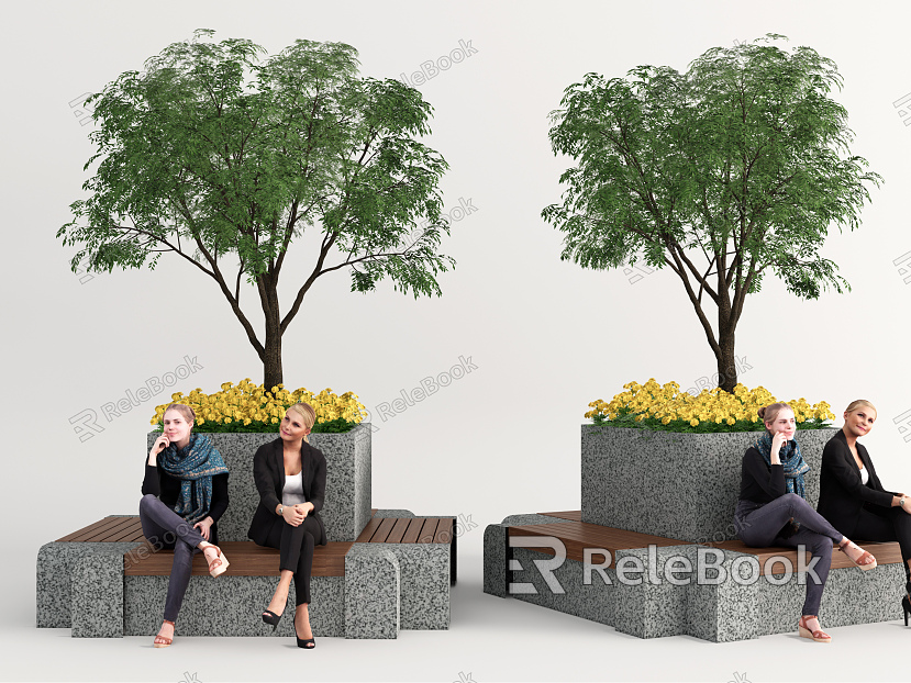 Modern Outdoor Chair Landscape Seat Landscape Tree Tree Pool Flower Figure model