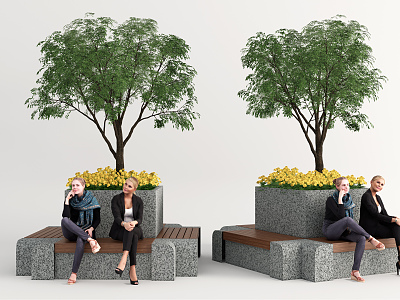 Modern Outdoor Chair Landscape Seat Landscape Tree Pool Flower Figure 3d model