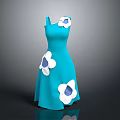 Elegant Stylish Turquoise Blue Dress With White And Blue Floral Embellishments