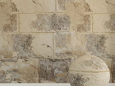 Circular Textured Stone Structure With Carved Details Against Brick Wall Background 3d model