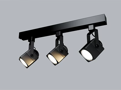 Black Track Mounted Three Headed Downlights And Spotlights For Indoor Use 3d model