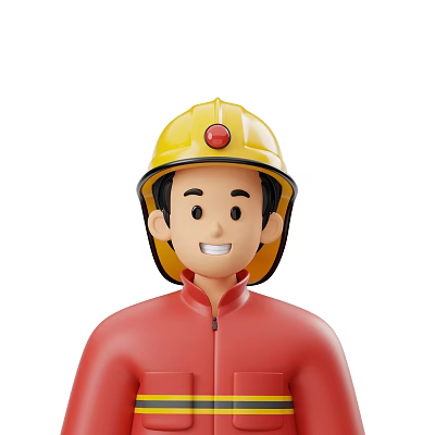 Portrait of Smiling Man in Red Firefighter Uniform Wearing Yellow Helmet 3d model