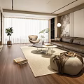 Warm Modern Luxury Living Room With Brown Leather Sofa And Cozy Lounge Furniture