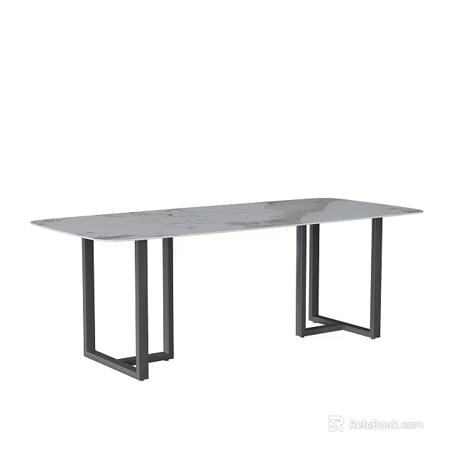 Modern Dining Table With Sleek Marble Top And Black Metal Frame Design 3d model